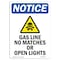 Signmission OSHA Notice Sign, 10" Height, Rigid Plastic, Gas Line No Matches Sign With Symbol, Portrait OS-NS-P-710-V-13005 - alternate 1